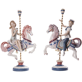 Колекційна пара Lladro "GIRL AND BOY ON CAROUSEL HORSES", 39.5 см